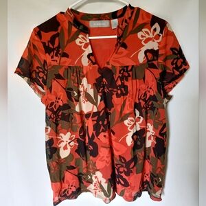 Liz Claiborne Womens Top Size XL Color Burnt Orange Brown Black  Floral